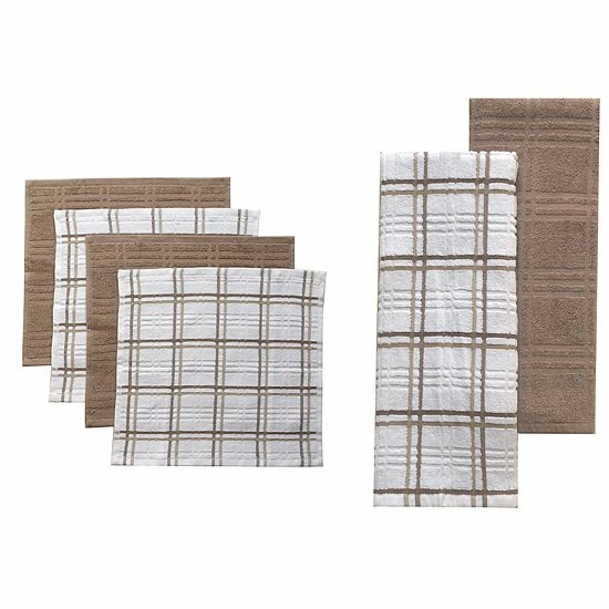 Food Network™ Plaid Kitchen Towel & Dishcloth Multi-Pack Khaki 4 Food Network™ Plaid Kitchen Towel & Dishcloth Multi-Pack Khaki - Image 2